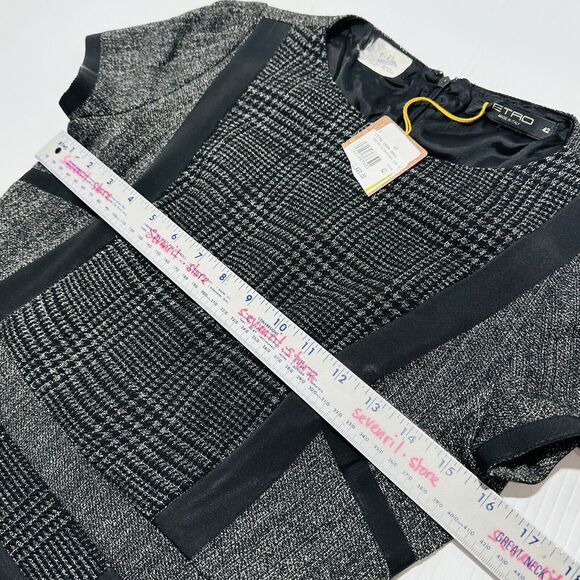 ETRO 42 US/6 Milano Sheath Wool Dress Black Gray Cap Sleeve Round Neck NWT $1680 - Picture 4 of 5